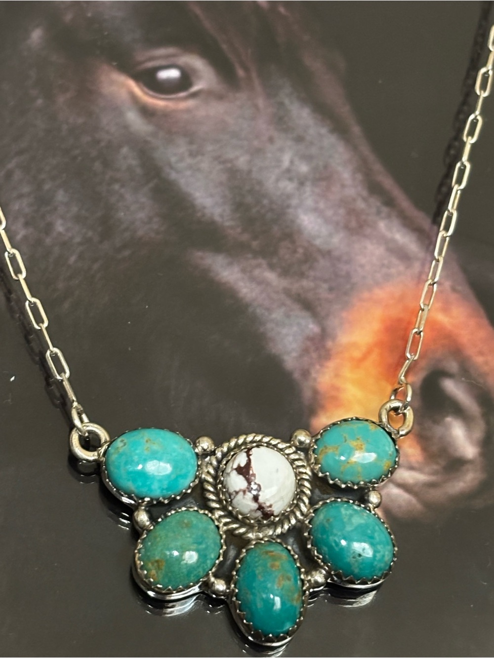 Krush Kandy Sterling Silver Turquoise & Wild Horse Cluster Necklace
